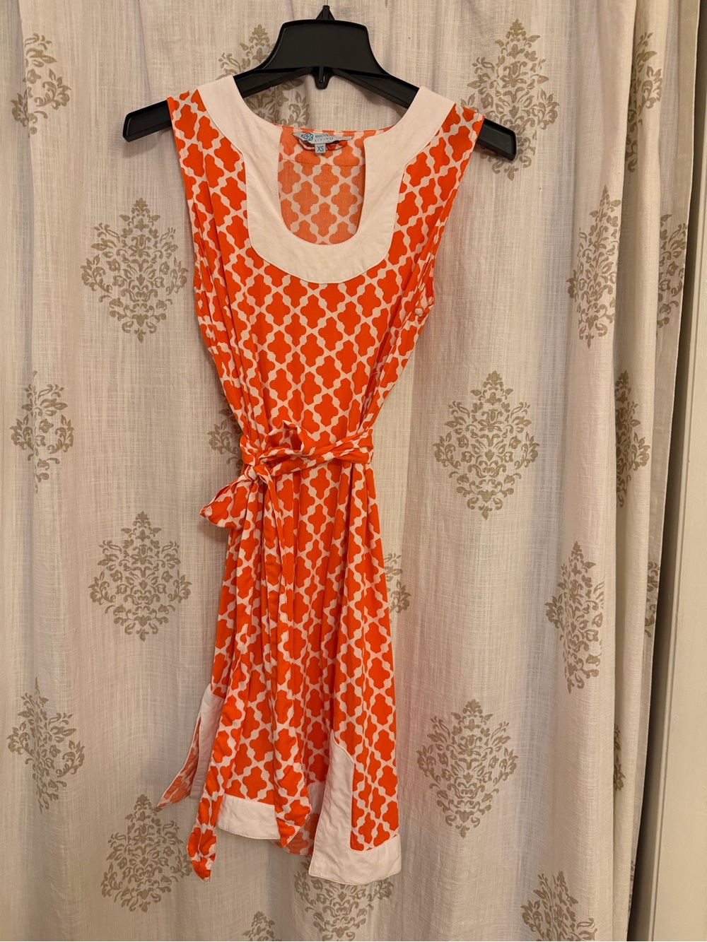 escapada Orange and White Patterned Tie-Waist Dress
